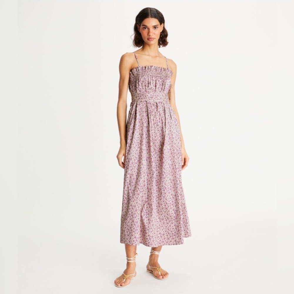Tory Burch Purple Floral Ruffle Maxi Sundress